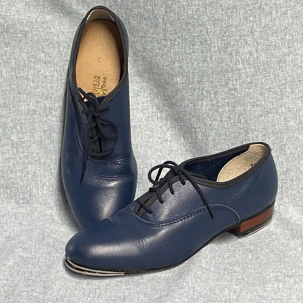 Vintage Dancewear USA Tap Shoes Womens 6.5M Blue Leather Stevens Stompers